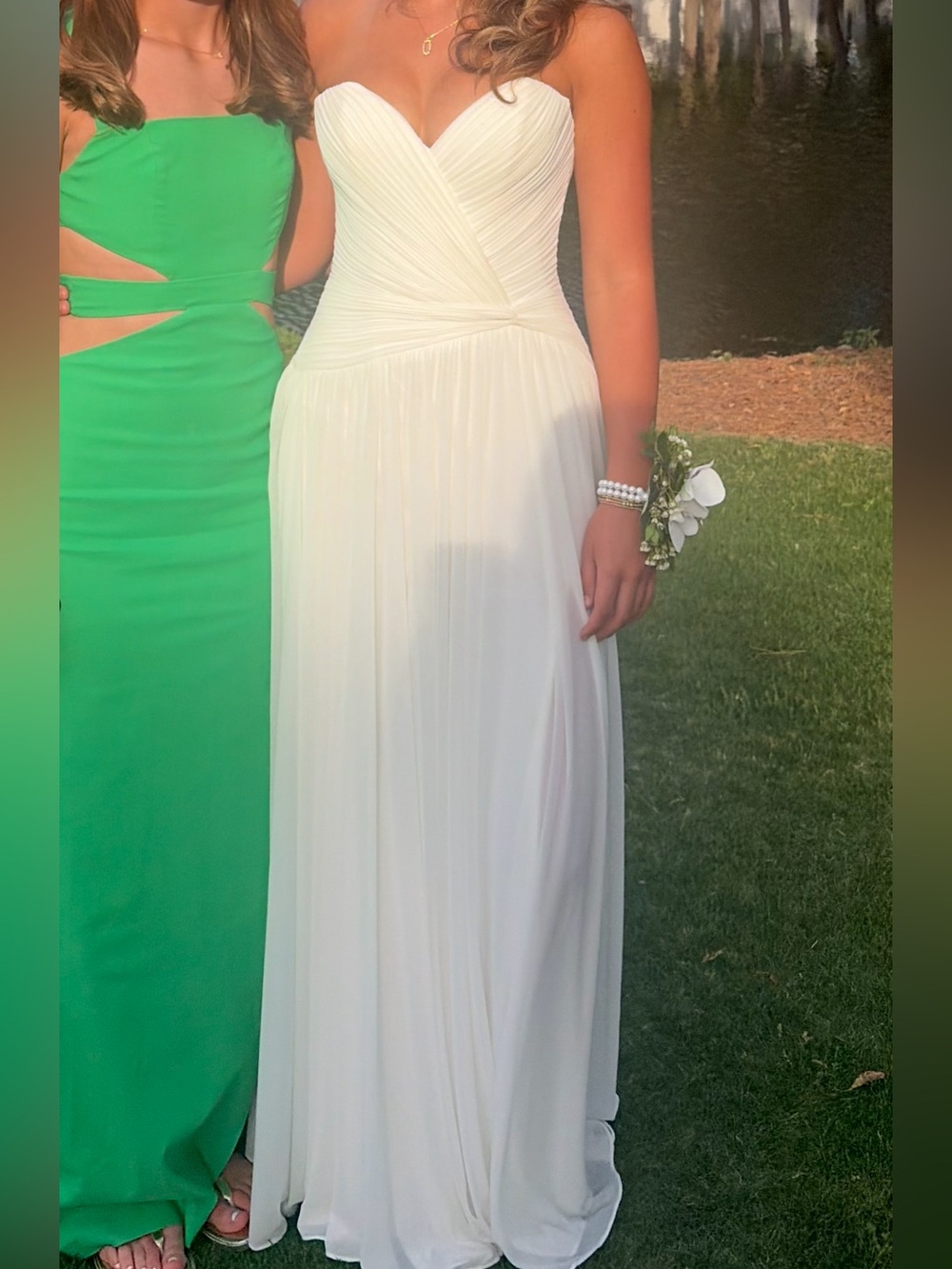 Sherri Hill Ivory Strapless Sweetheart Chiffon Gown